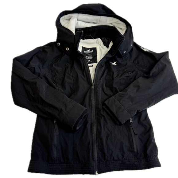 Hollister Jacket Womens Medium Black All Weather Hooded Fleece Lined Gorpcore - Picture 2 of 9